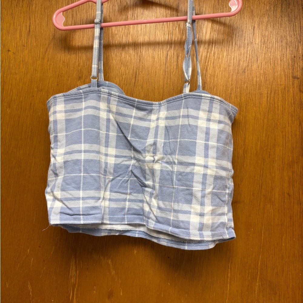 Hollister Blue and White Sleeveless Crop Camisole